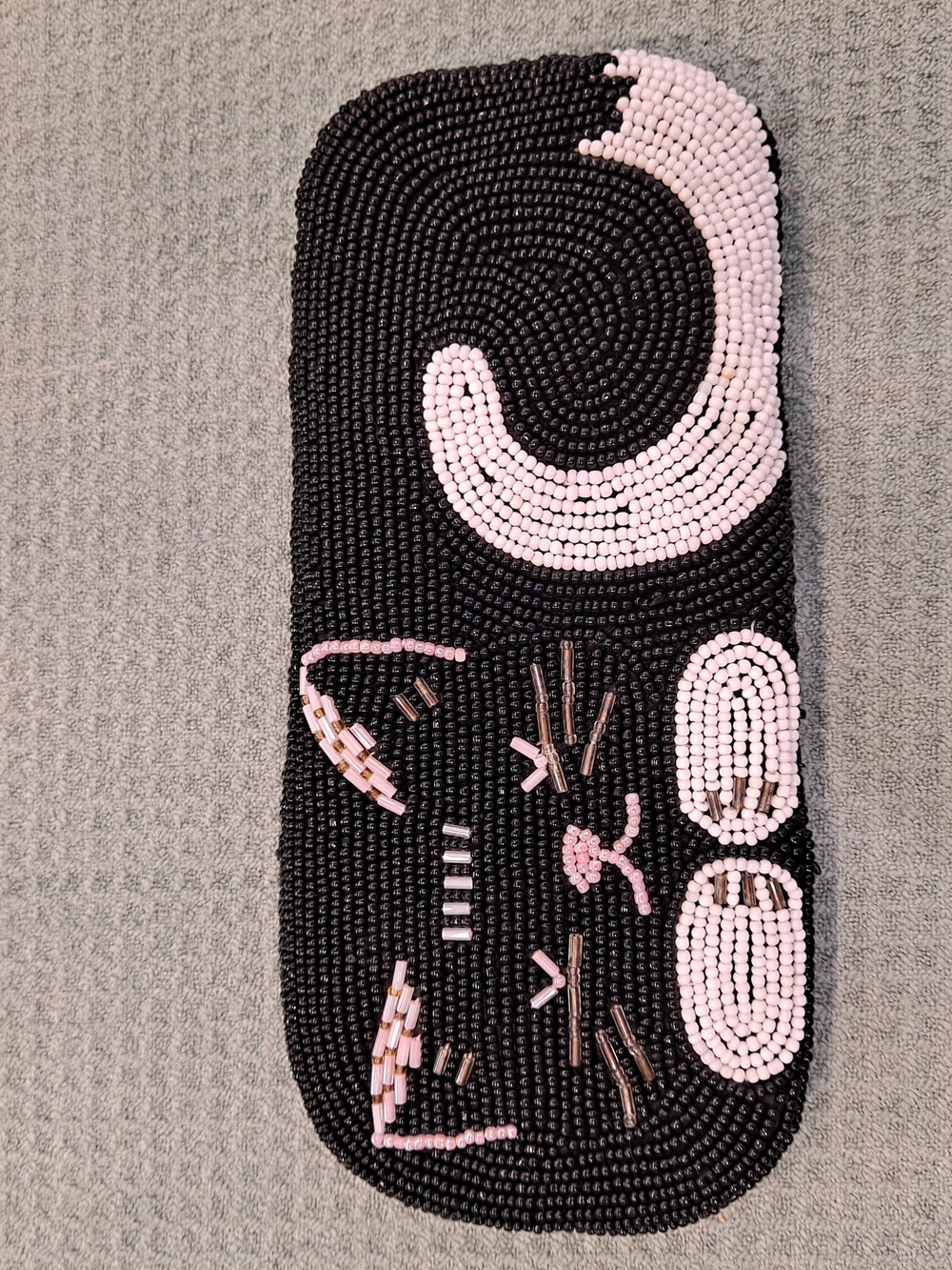 Lillian Vernon Vintage Black & Pink Seed Beaded Mini Glasses Case Sleeping Cat - Picture 6 of 10